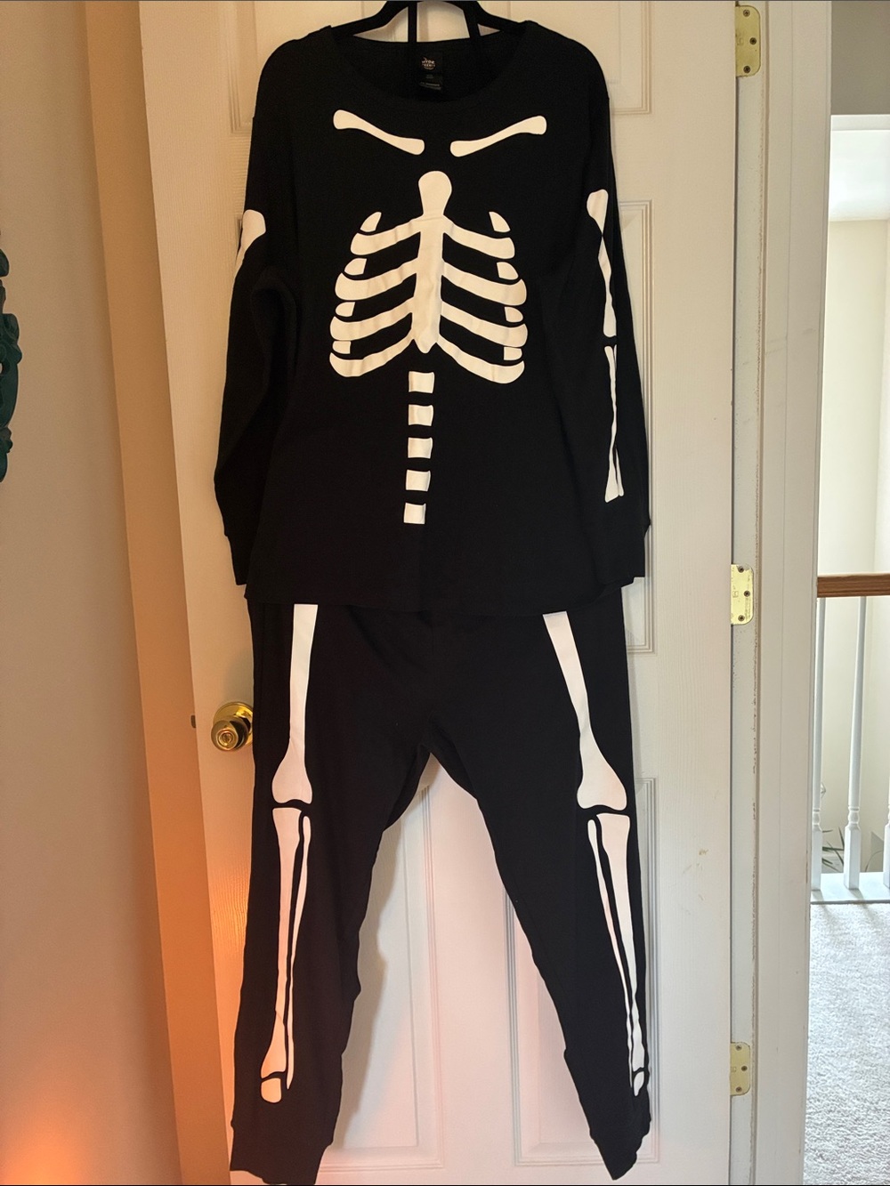 Black Skeleton Two-Piece Women's Halloween Set with White Bone Print